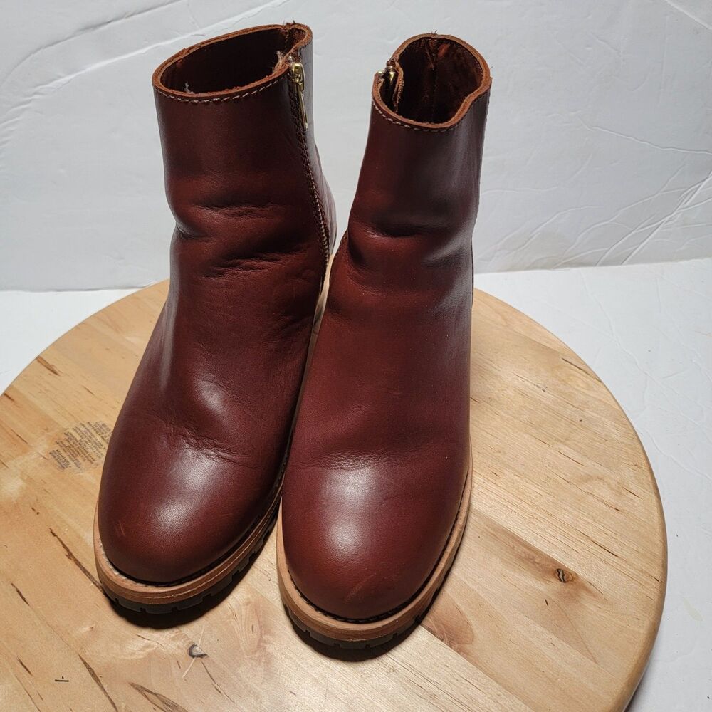 Patina Leather Ankle Boots Lug Sole Zip Booties Brown Women’s Size 9 - Picture 2 of 8